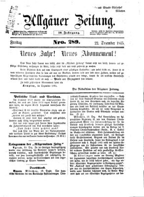 Allgäuer Zeitung Freitag 22. Dezember 1865