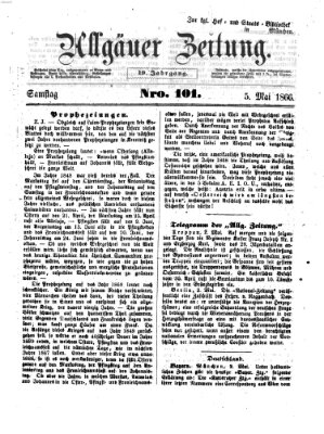 Allgäuer Zeitung Samstag 5. Mai 1866