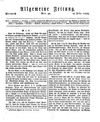 Allgemeine Zeitung Mittwoch 27. Februar 1799
