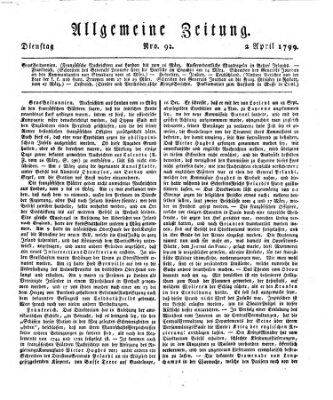Allgemeine Zeitung Dienstag 2. April 1799