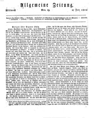 Allgemeine Zeitung Mittwoch 15. Januar 1800
