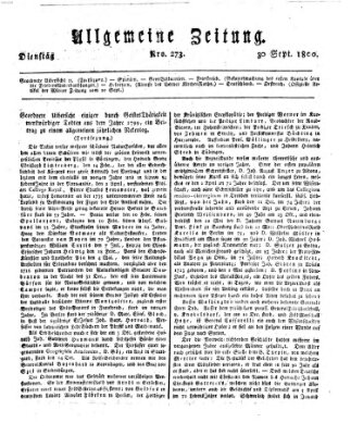 Allgemeine Zeitung Dienstag 30. September 1800