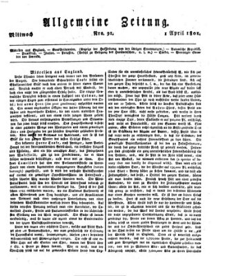 Allgemeine Zeitung Mittwoch 1. April 1801