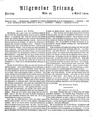 Allgemeine Zeitung Freitag 2. April 1802