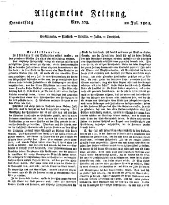 Allgemeine Zeitung Donnerstag 22. Juli 1802