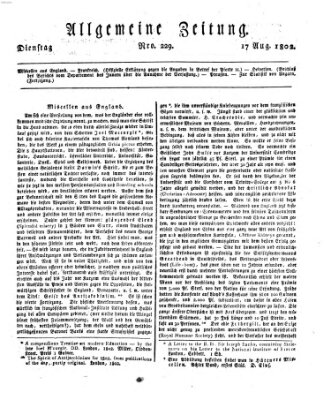 Allgemeine Zeitung Dienstag 17. August 1802