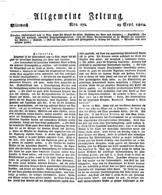 Allgemeine Zeitung Mittwoch 29. September 1802