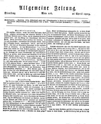 Allgemeine Zeitung Dienstag 26. April 1803