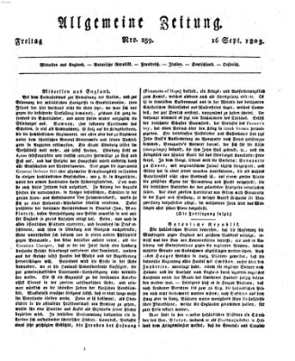 Allgemeine Zeitung Freitag 16. September 1803
