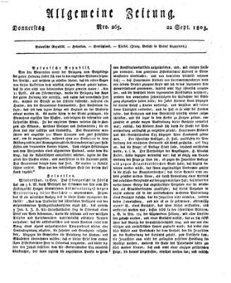 Allgemeine Zeitung Donnerstag 22. September 1803