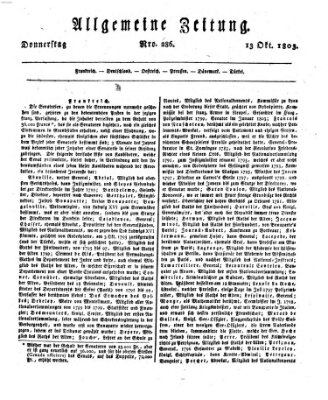 Allgemeine Zeitung Donnerstag 13. Oktober 1803