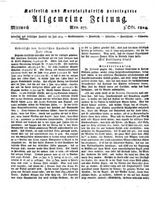Kaiserlich- und Kurpfalzbairisch privilegirte allgemeine Zeitung (Allgemeine Zeitung) Mittwoch 3. Oktober 1804