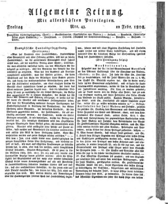 Allgemeine Zeitung Freitag 12. Februar 1808