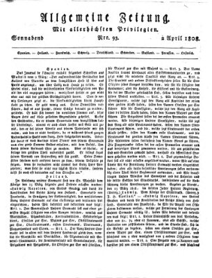 Allgemeine Zeitung Samstag 2. April 1808