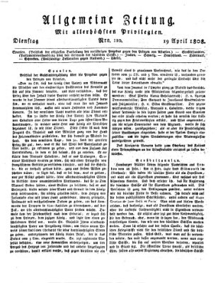 Allgemeine Zeitung Dienstag 19. April 1808
