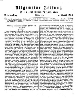 Allgemeine Zeitung Donnerstag 21. April 1808