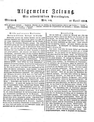 Allgemeine Zeitung Mittwoch 27. April 1808