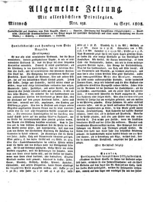 Allgemeine Zeitung Mittwoch 14. September 1808