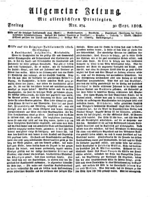 Allgemeine Zeitung Freitag 30. September 1808