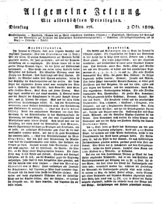 Allgemeine Zeitung Dienstag 3. Oktober 1809