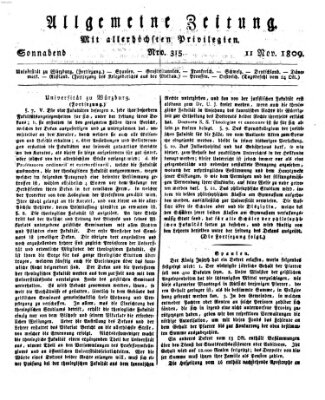 Allgemeine Zeitung Samstag 11. November 1809