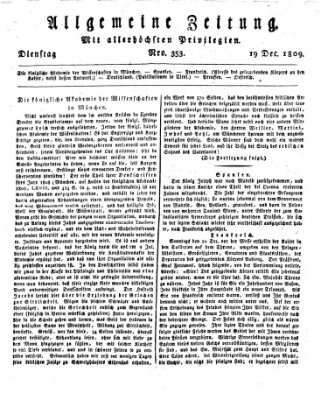 Allgemeine Zeitung Dienstag 19. Dezember 1809