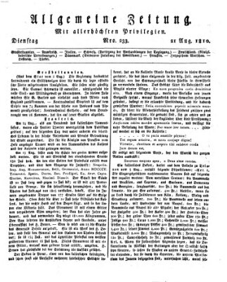 Allgemeine Zeitung Dienstag 21. August 1810