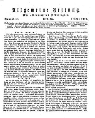 Allgemeine Zeitung Samstag 1. September 1810