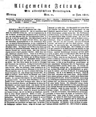 Allgemeine Zeitung Montag 21. Januar 1811