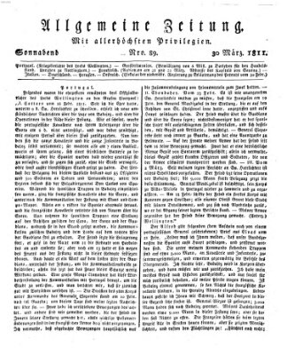 Allgemeine Zeitung Samstag 30. März 1811