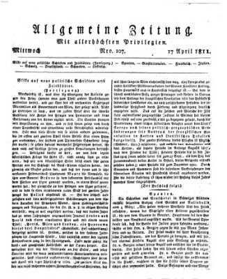 Allgemeine Zeitung Mittwoch 17. April 1811