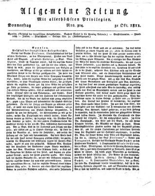 Allgemeine Zeitung Donnerstag 31. Oktober 1811