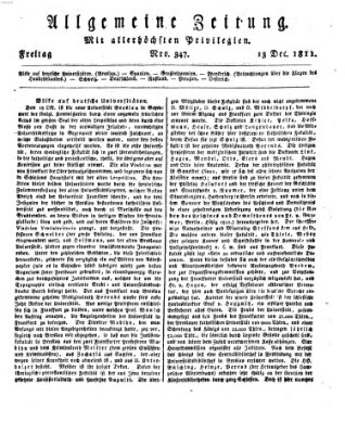 Allgemeine Zeitung Freitag 13. Dezember 1811
