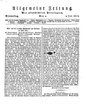 Allgemeine Zeitung Donnerstag 2. Januar 1812