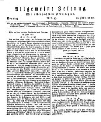 Allgemeine Zeitung Sonntag 16. Februar 1812