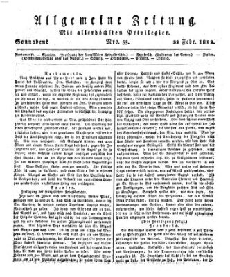 Allgemeine Zeitung Samstag 22. Februar 1812