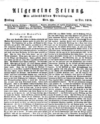 Allgemeine Zeitung Freitag 18. Dezember 1812