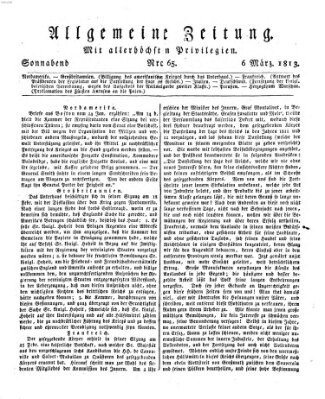 Allgemeine Zeitung Samstag 6. März 1813