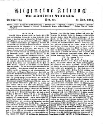Allgemeine Zeitung Donnerstag 19. August 1813