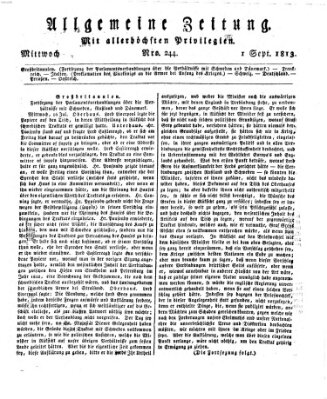 Allgemeine Zeitung Mittwoch 1. September 1813