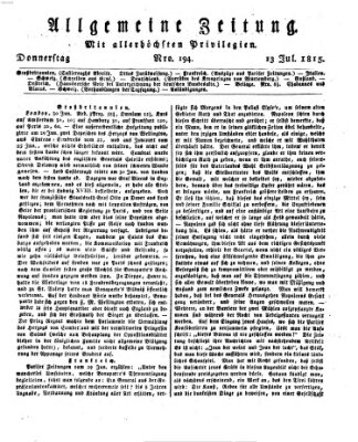 Allgemeine Zeitung Donnerstag 13. Juli 1815