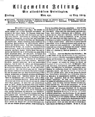Allgemeine Zeitung Freitag 18. August 1815