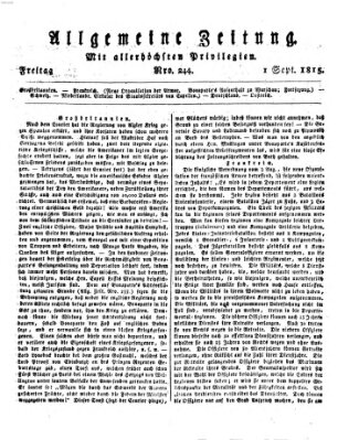 Allgemeine Zeitung Freitag 1. September 1815