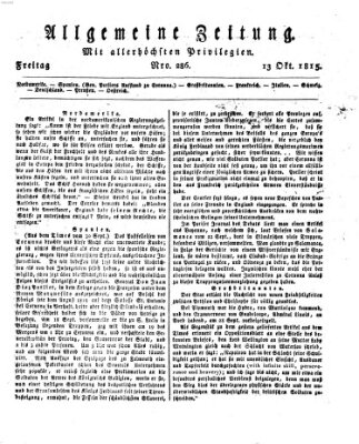 Allgemeine Zeitung Freitag 13. Oktober 1815