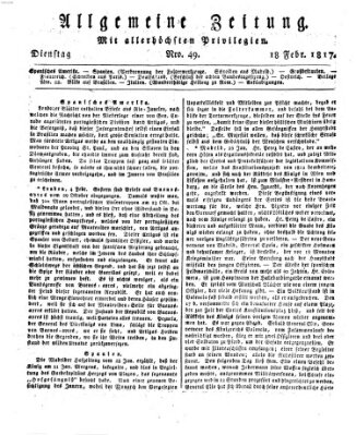 Allgemeine Zeitung Dienstag 18. Februar 1817