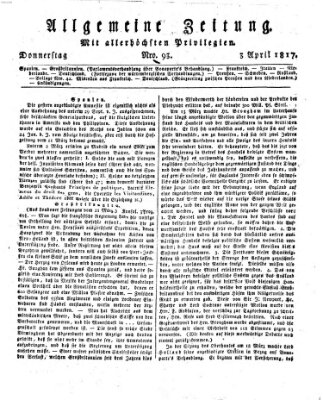 Allgemeine Zeitung Donnerstag 3. April 1817