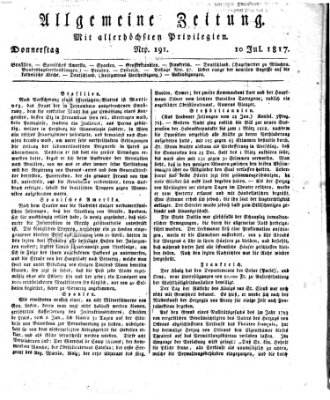 Allgemeine Zeitung Donnerstag 10. Juli 1817