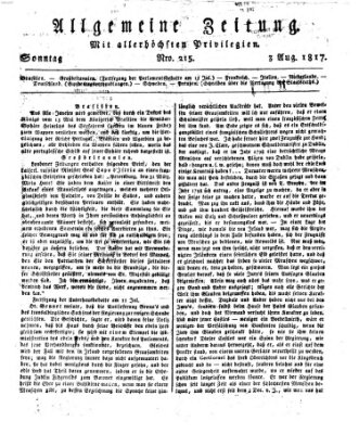 Allgemeine Zeitung Sonntag 3. August 1817