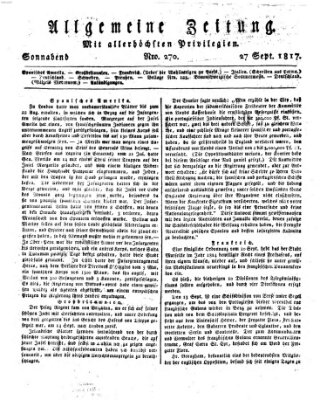 Allgemeine Zeitung Samstag 27. September 1817