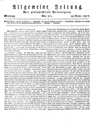 Allgemeine Zeitung Montag 29. September 1817